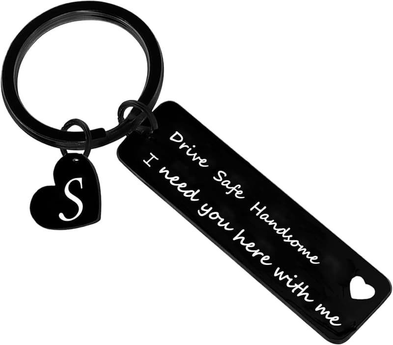 Drive Safe Keychain for Him – 26 Initial Letter Keyring