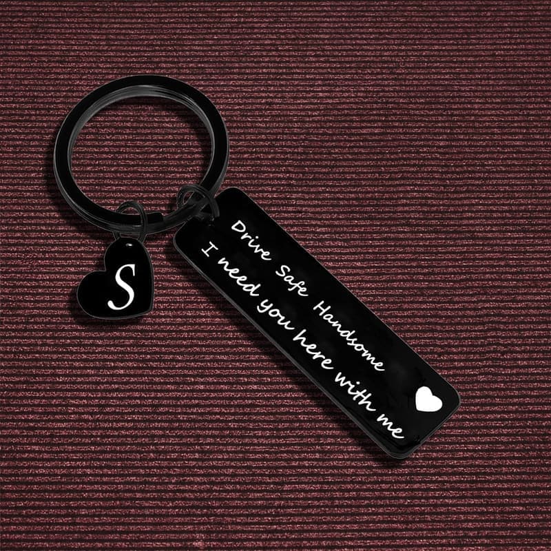 Drive Safe Keychain for Him – 26 Initial Letter Keyring