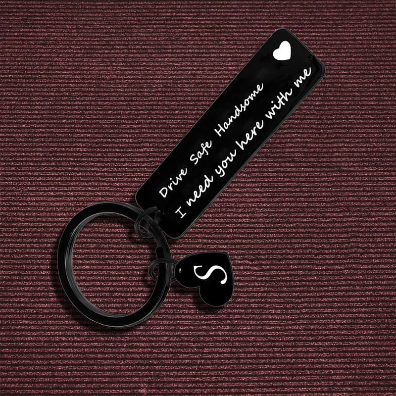 Drive Safe Keychain for Him – 26 Initial Letter Keyring