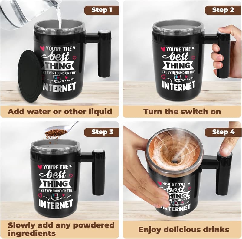Valentine's Day Self-Stirring Mug for Couples - 14 Oz