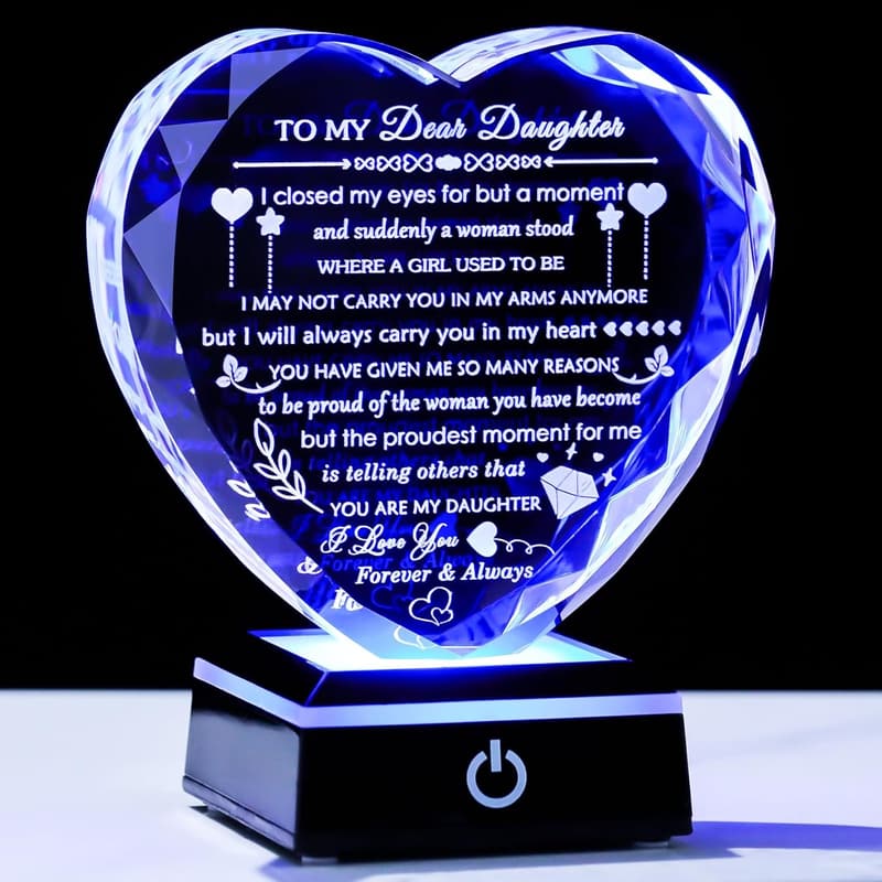 Colorful Heart Crystal Gift with LED Base for Daughter