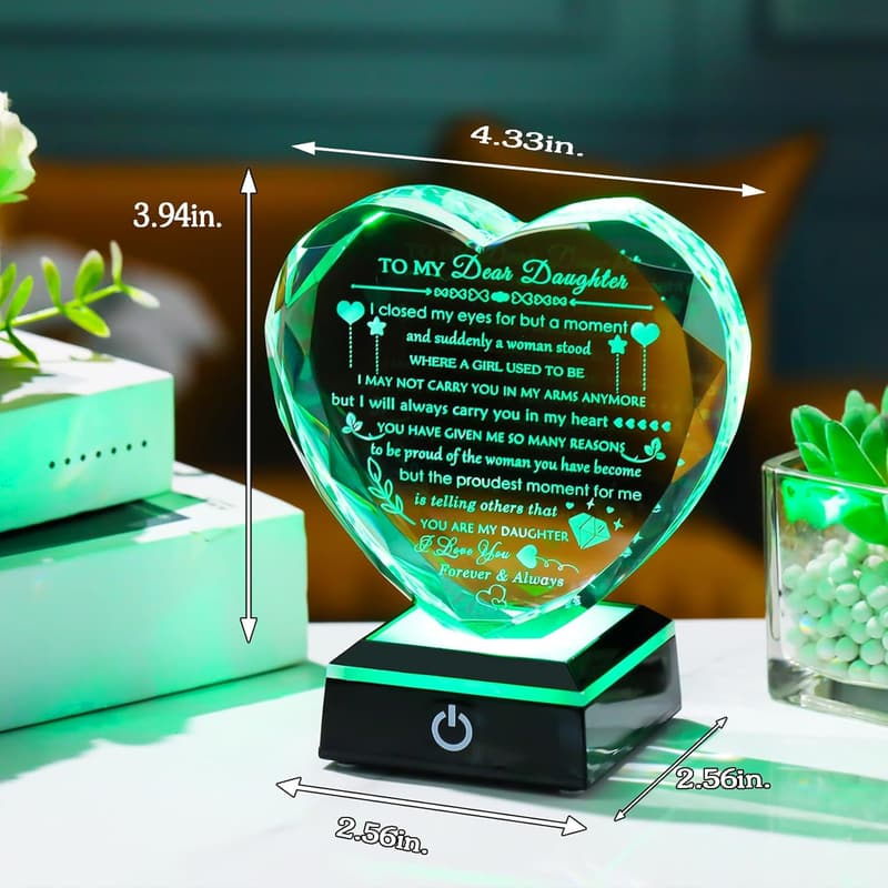 Colorful Heart Crystal Gift with LED Base for Daughter