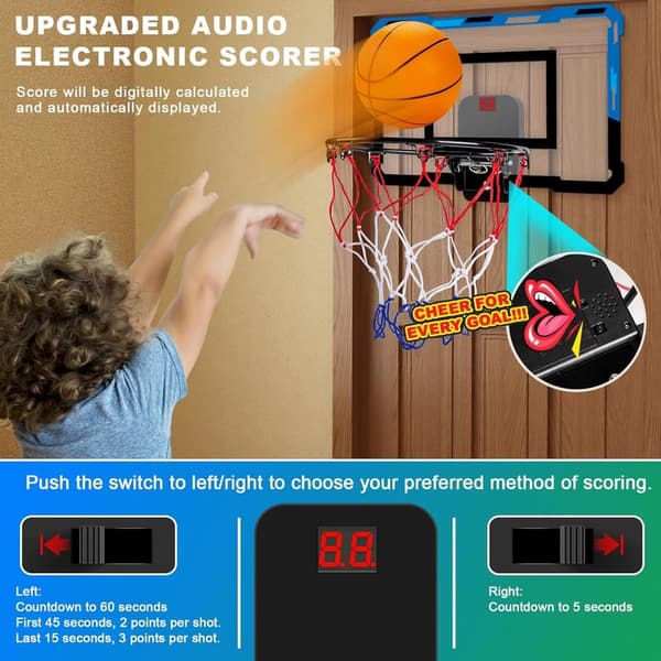 Indoor Mini Basketball Hoop for Kids & Teens - Scorer & Accessories