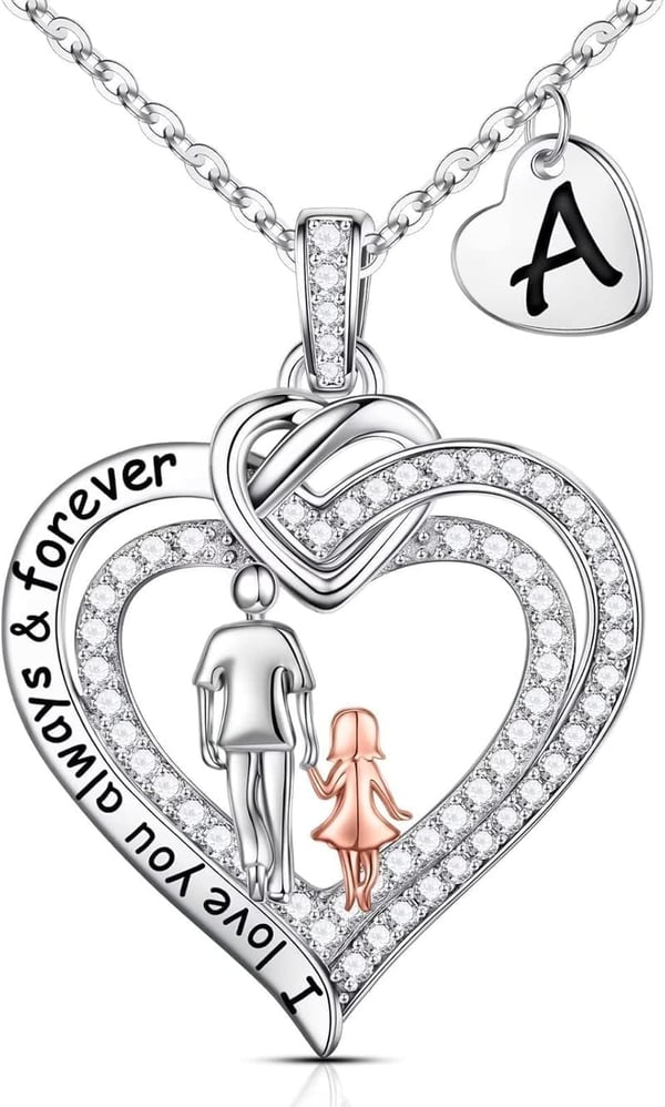 925 Sterling Silver Heart Initial Necklace for Daughter