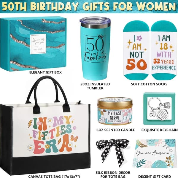 50th Birthday Gifts for Women – Unique Canvas Tote Bag