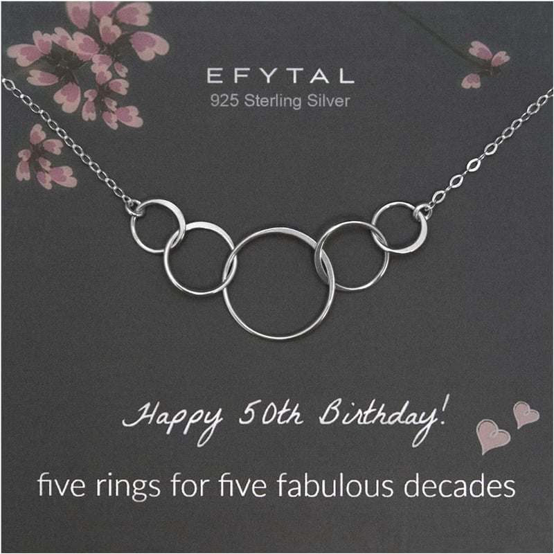 50th Birthday Gift: Sterling Silver 5 Circle Necklace for Her