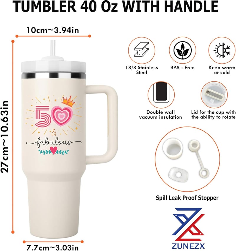 50th Birthday Tumbler Gift for Women - 40oz 
