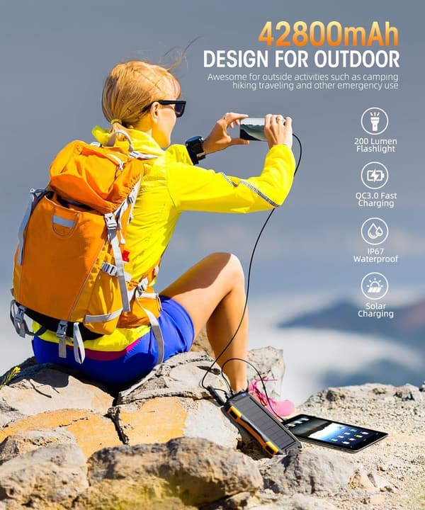 Portable 42800mAh Solar Power Bank with Flashlight (Orange)