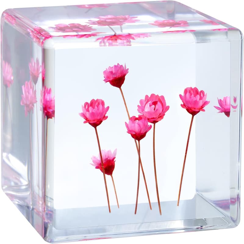 Aesthetic Pink Starflower Resin Cube Paperweight