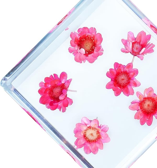 Aesthetic Pink Starflower Resin Cube Paperweight