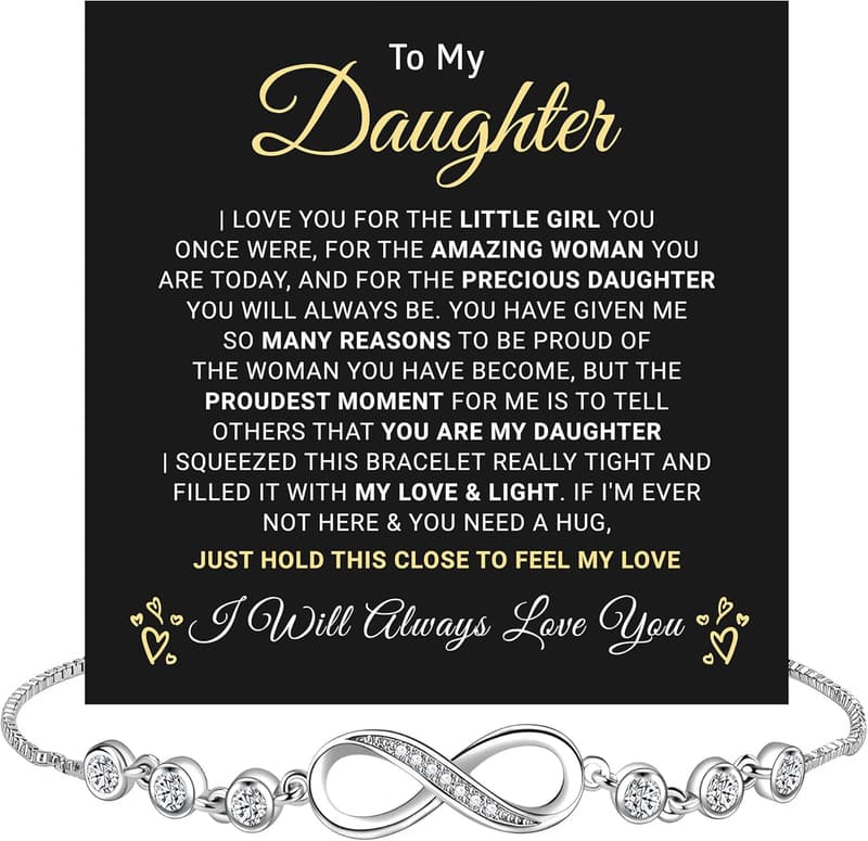 Daughter Infinity Heart Bracelet - Gift from Parents with Card