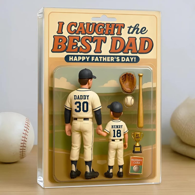 Personalized Baseball Action Figure Block for Dad from Kids