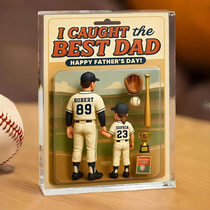 Personalized Baseball Action Figure Block for Dad from Kids