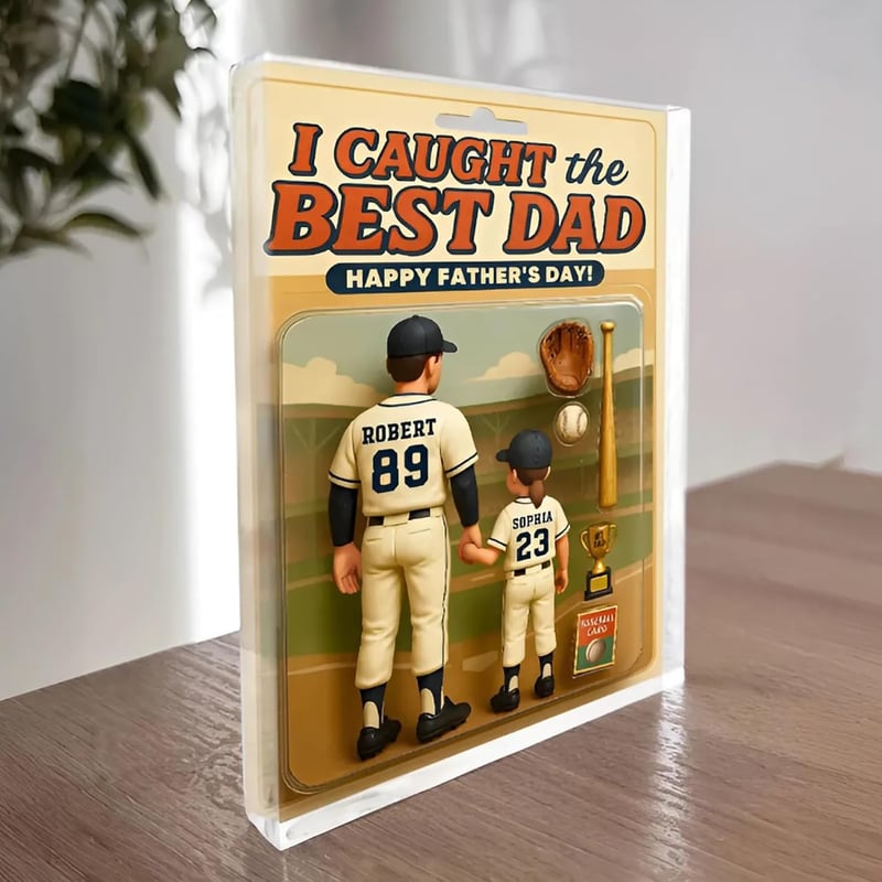 Personalized Baseball Action Figure Block for Dad from Kids