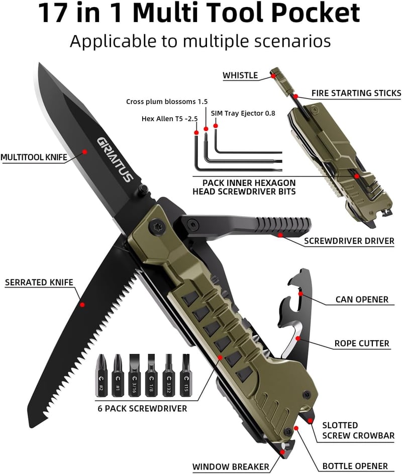 17-in-1 Multitool Pocket Knife for Camping & Outdoor Adventures