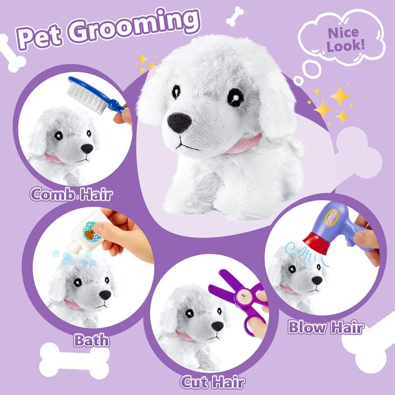 Vet Kit Pretend Play Set for Kids - Dog Grooming & Bathing Toy