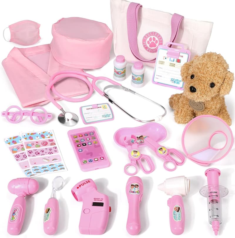 Kids Veterinarian Playset with Real Stethoscope & Medical Bag
