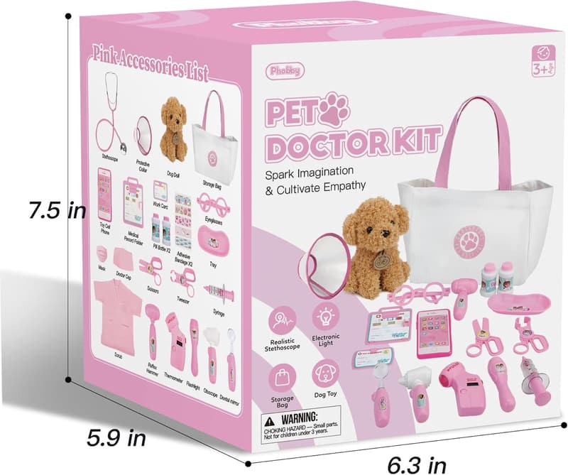 Kids Veterinarian Playset with Real Stethoscope & Medical Bag