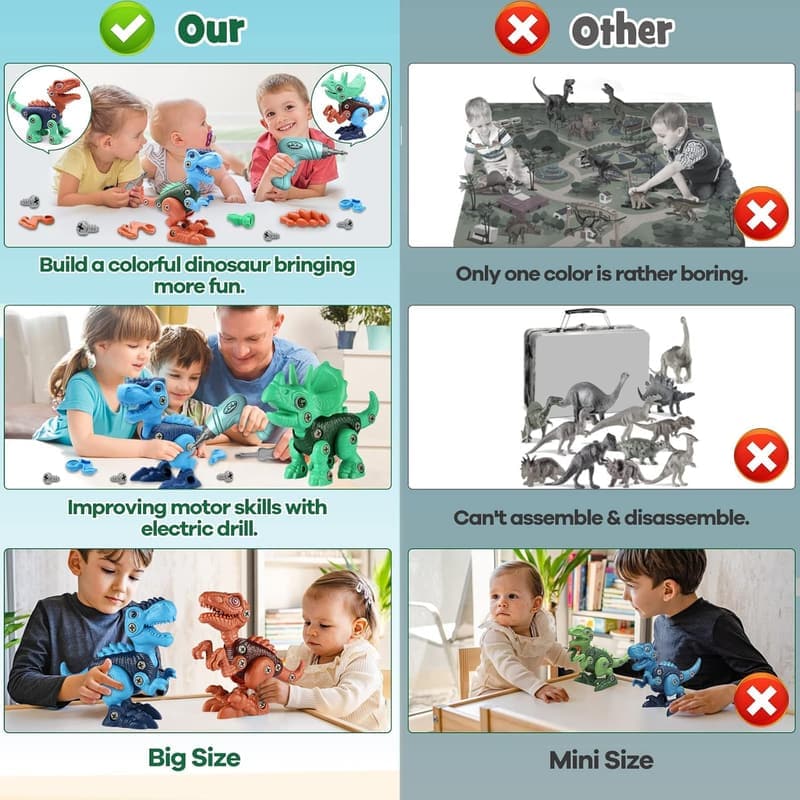 Take Apart Dinosaur Toys for Kids with Electric Drill