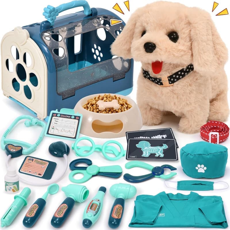 Interactive Dog Vet Kit - 22Pcs Pretend Play Toys for Kids 3+