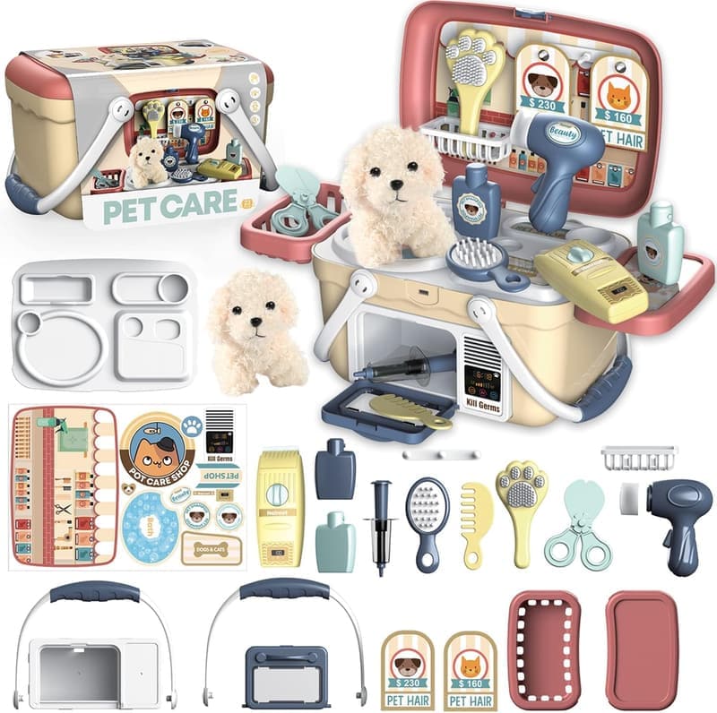 Pet Care Playset for Kids - 23-Piece Grooming Kit
