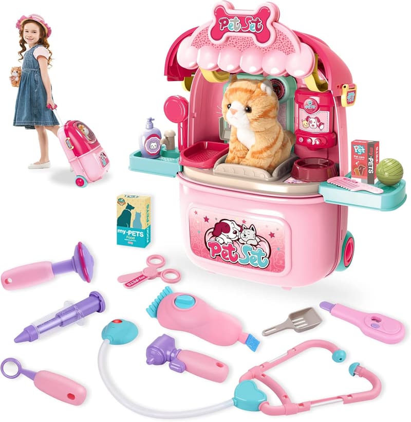 Pet Vet Clinic Playset with 29PCS Grooming Toys for Kids 3-12