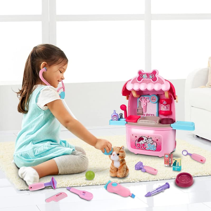 Pet Vet Clinic Playset with 29PCS Grooming Toys for Kids 3-12
