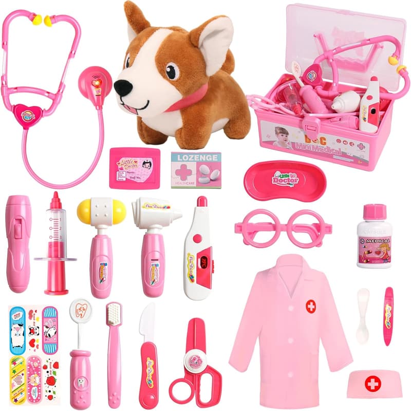 Toddler Doctor Play Set with Costume & Dog Toy for Ages 2+