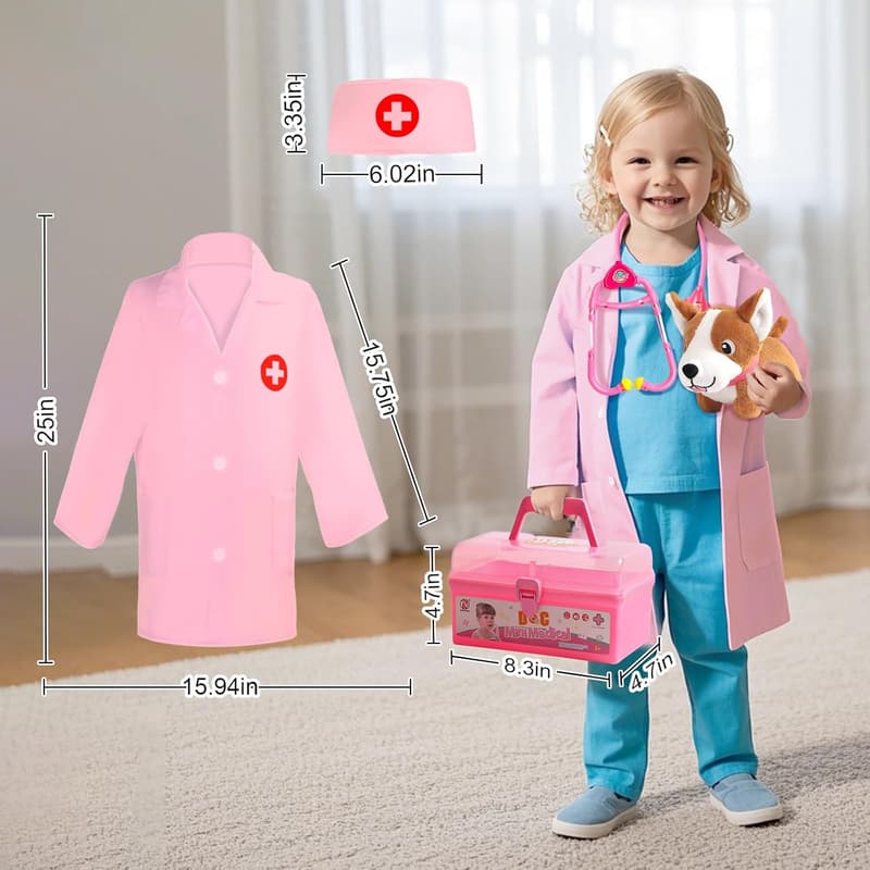 Toddler Doctor Play Set with Costume & Dog Toy for Ages 2+