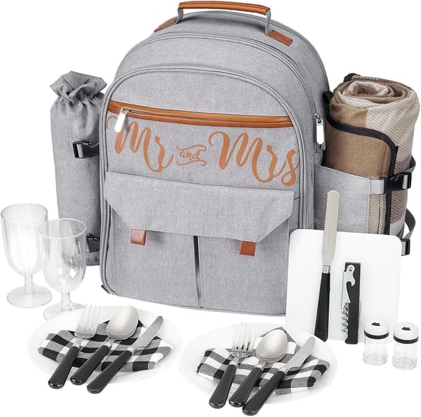 Grey Insulated Picnic Basket Set for Couples