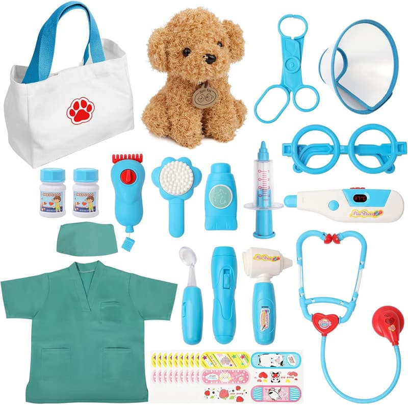 Kids Doctor Playset with Stethoscope & Costume - 28 Pcs