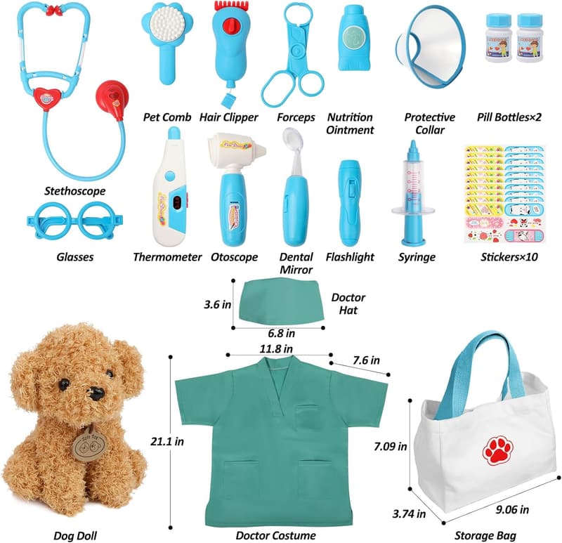 Kids Doctor Playset with Stethoscope & Costume - 28 Pcs