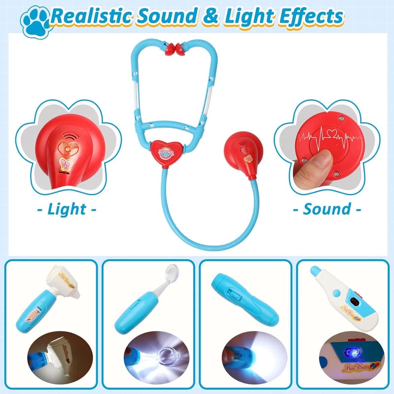 Kids Doctor Playset with Stethoscope & Costume - 28 Pcs