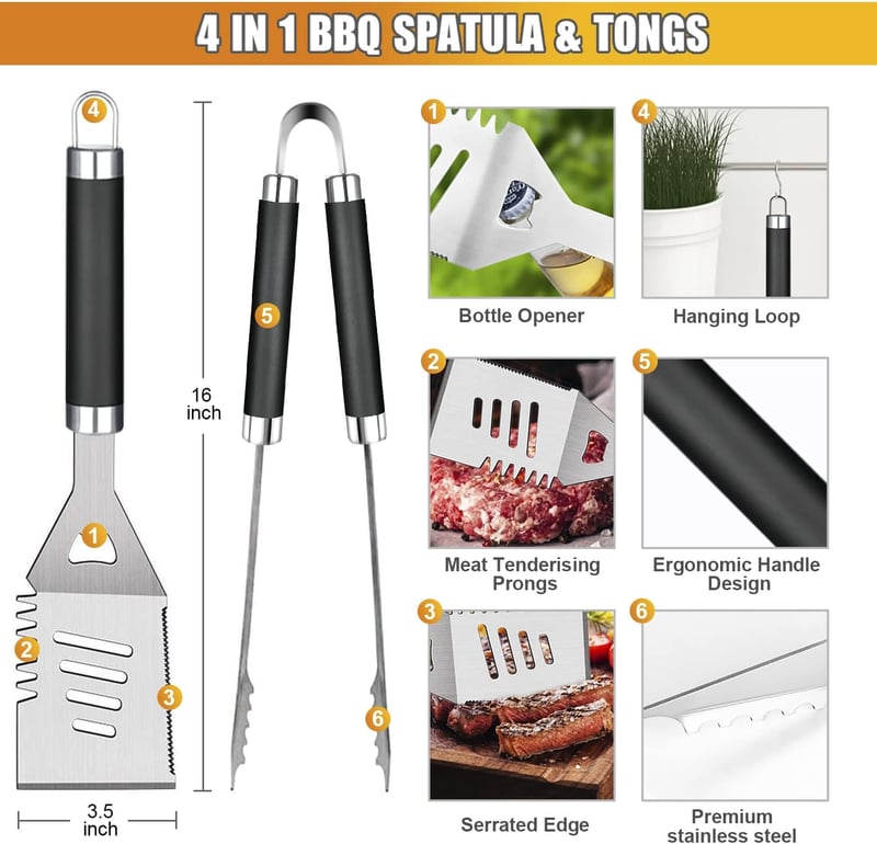38-Piece Stainless Steel BBQ Grill Tools Set with Case