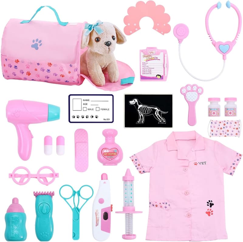 Kids Doctor Role Play Set with Dog Toy - Birthday Gift for Ages 3-6