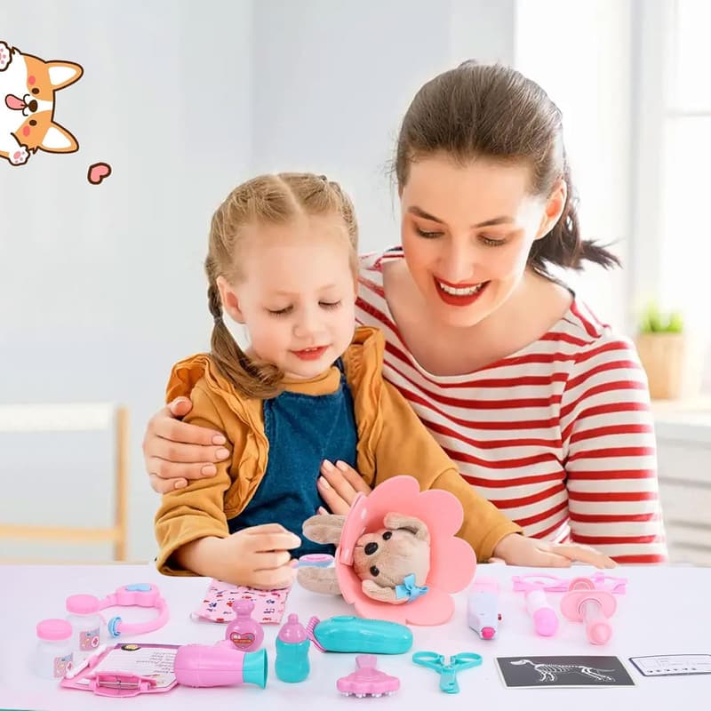 Kids Doctor Role Play Set with Dog Toy - Birthday Gift for Ages 3-6