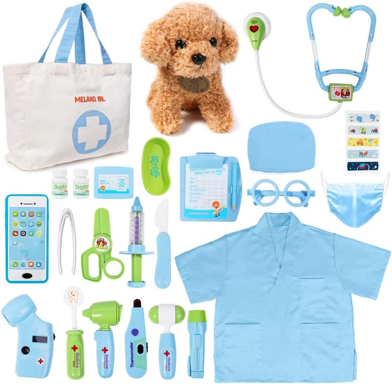 Kids Doctor Play Set with Stethoscope & Dog Toy - Ages 3-6