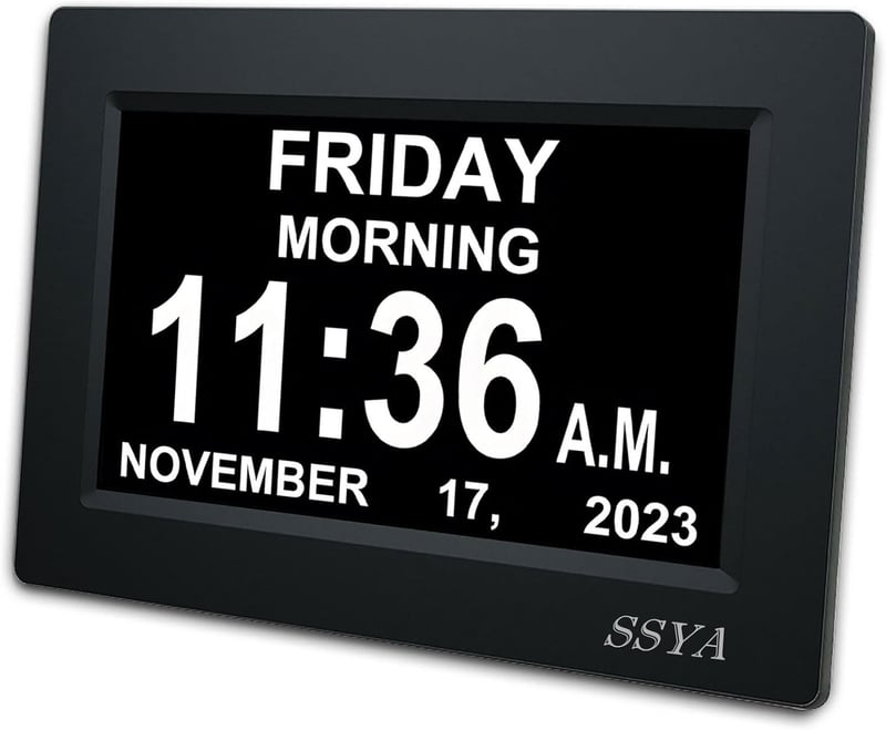 7-Inch Digital Clock with 12 Alarms & Auto Dimming