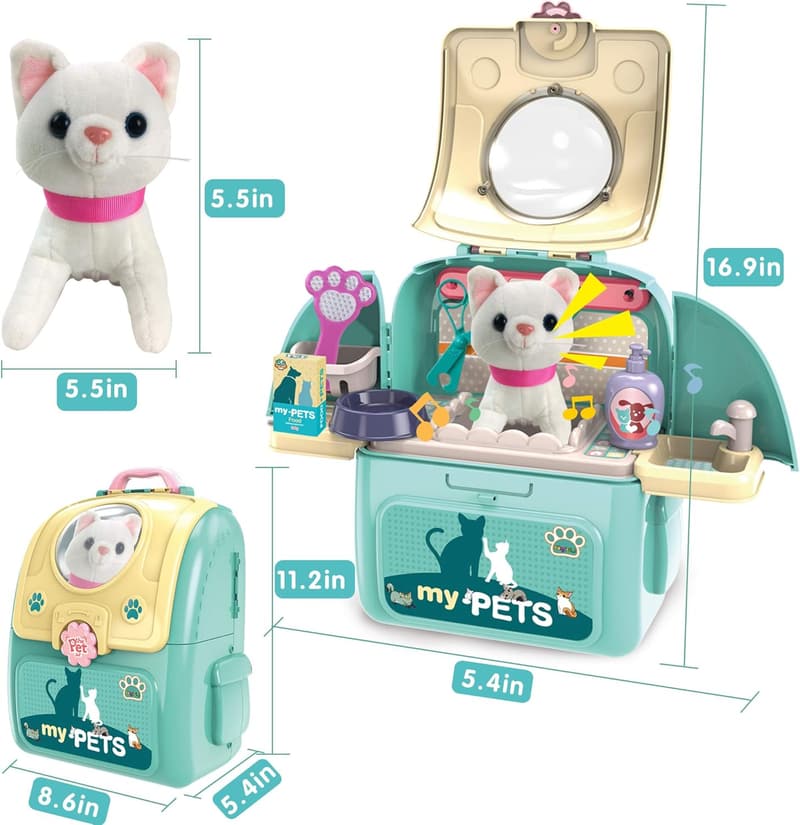 Pet Veterinarian Playset with Cat Carrier Backpack for Kids