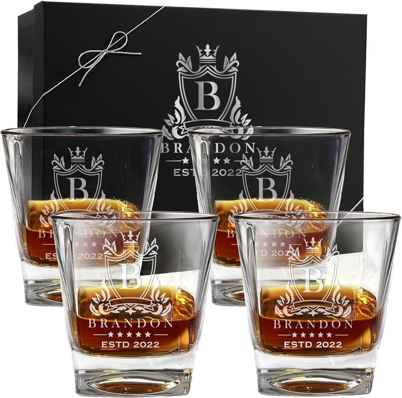 Engraved Whiskey Glasses Set for Men & Women - Custom Anniversary Gift