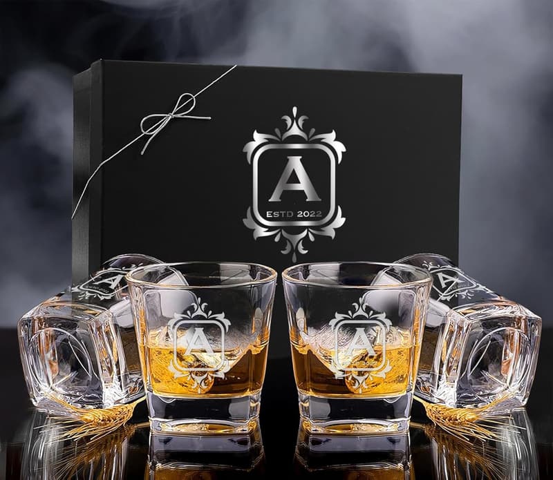 Engraved Whiskey Glasses Set for Men & Women - Custom Anniversary Gift