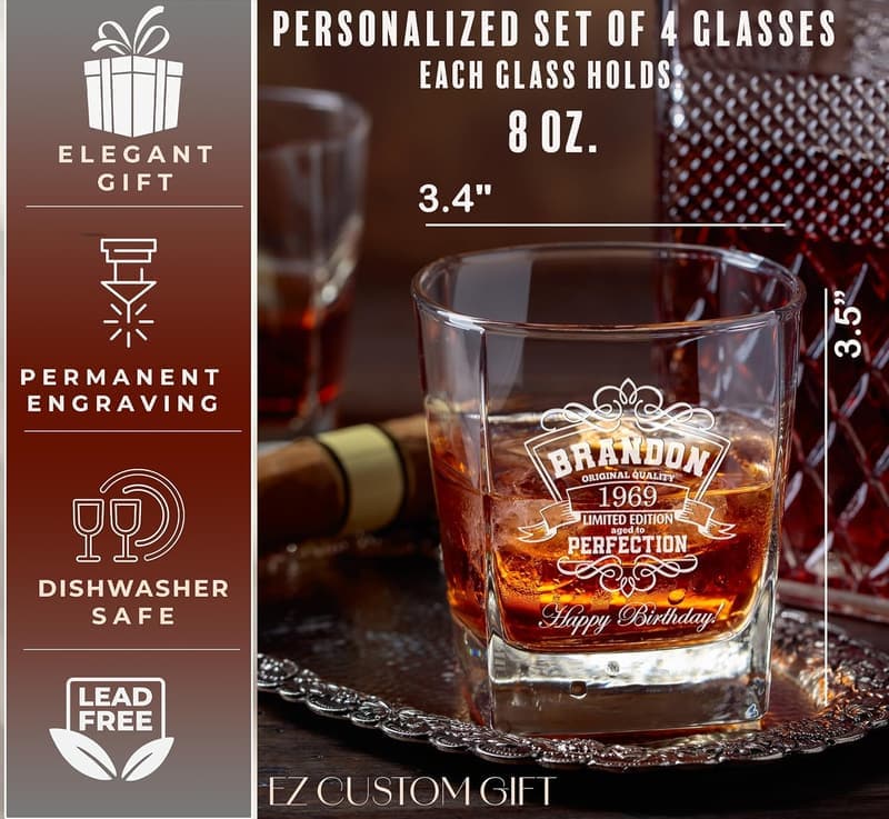 Engraved Whiskey Glasses Set for Men & Women - Custom Anniversary Gift