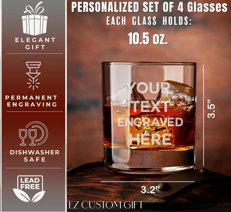 Personalized Etched Whiskey Glasses Set for Groomsmen