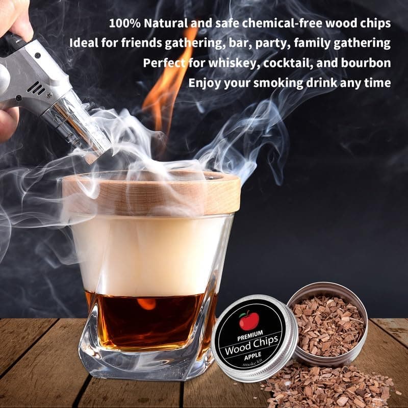 Whiskey Smoker Kit with 4 Flavored Wood Chips for Cocktail Lovers