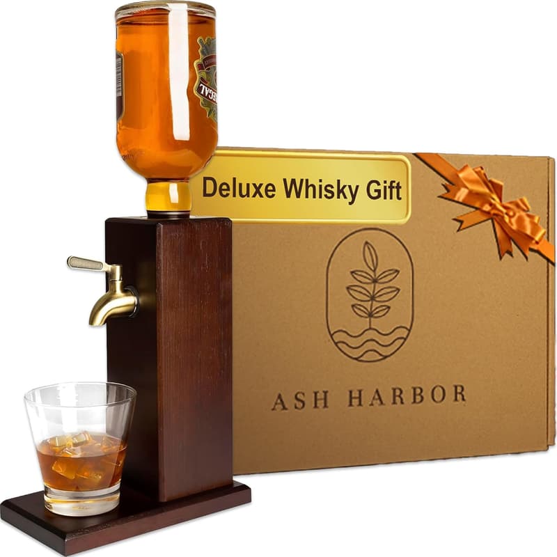 Wooden Whiskey Dispenser with Metal Valve for Home Bars