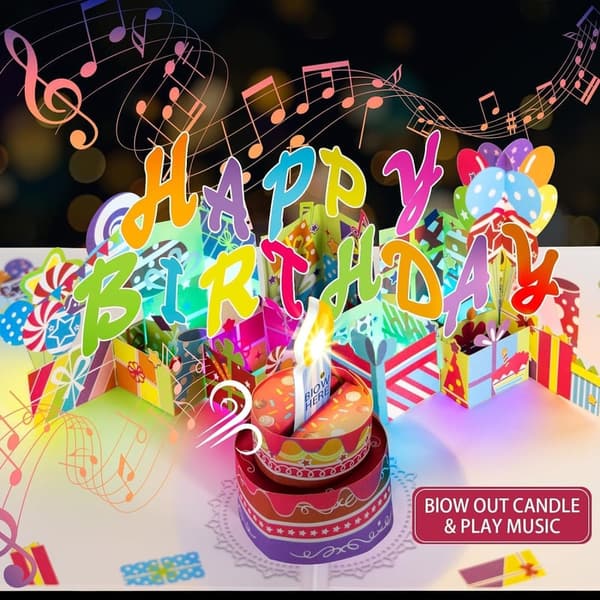 Luxury 3D Pop-Up Birthday Card with LED Candle and Music