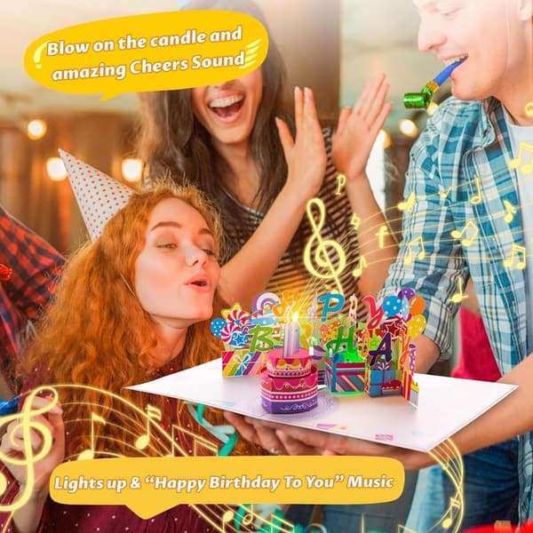 Luxury 3D Pop-Up Birthday Card with LED Candle and Music