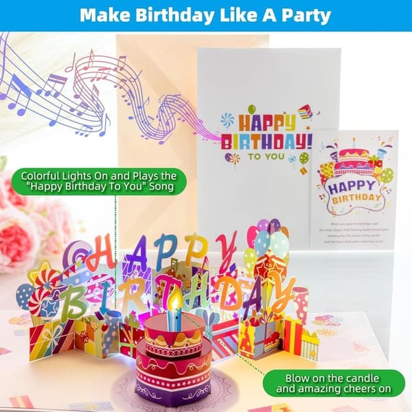 Luxury 3D Pop-Up Birthday Card with LED Candle and Music