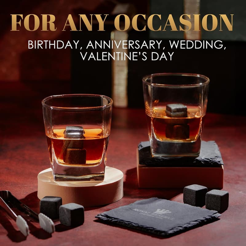 Whiskey Stones Gift Set with Glasses and Coasters for Men