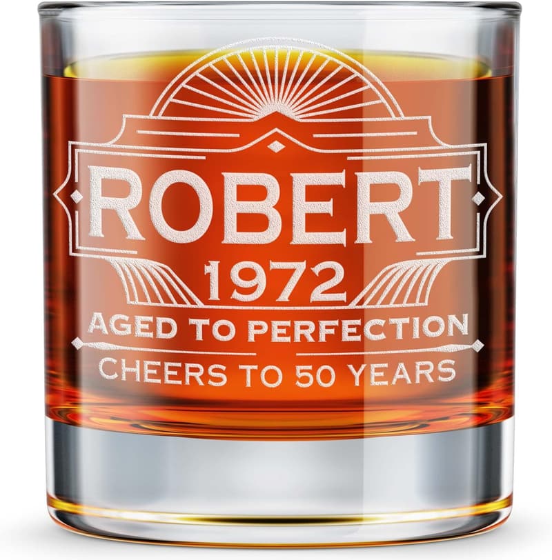 Personalized Whiskey Glass for Men - Engraved Monogram 10.25 oz